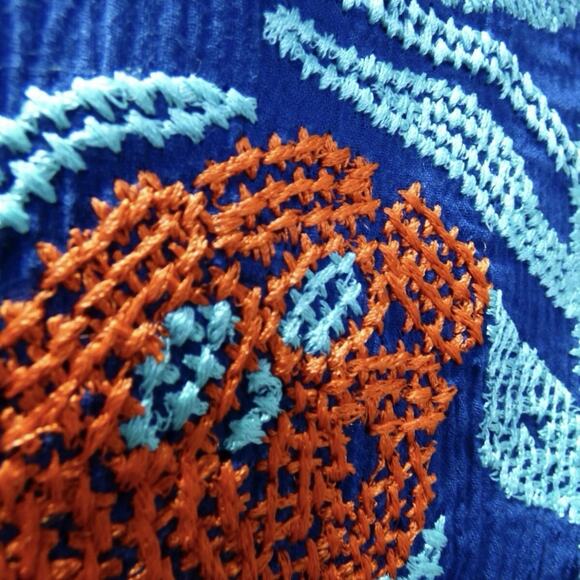 Trina Turk Womens Blue Red Embroidered All Cotton Gauze Shift Dress XS 0 Coverup - Picture 9 of 16